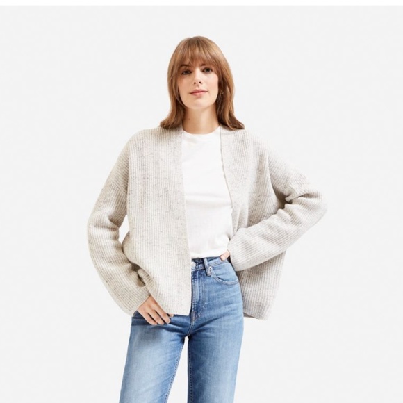 Everlane Open Front Cardigan Twisted Merino Wool Blend, Oatmeal, Women's Size XS - Picture 1 of 10